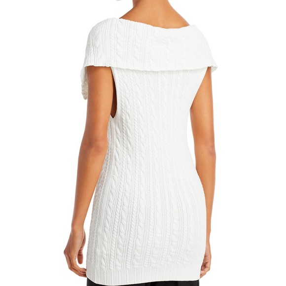 OFF THE SHOULDER CABLE SHORT SLEEVE CARDIGAN IN CHALK - Picture 3 of 8